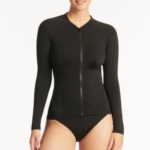 Long Sleeve Rash Vest Zipper Black